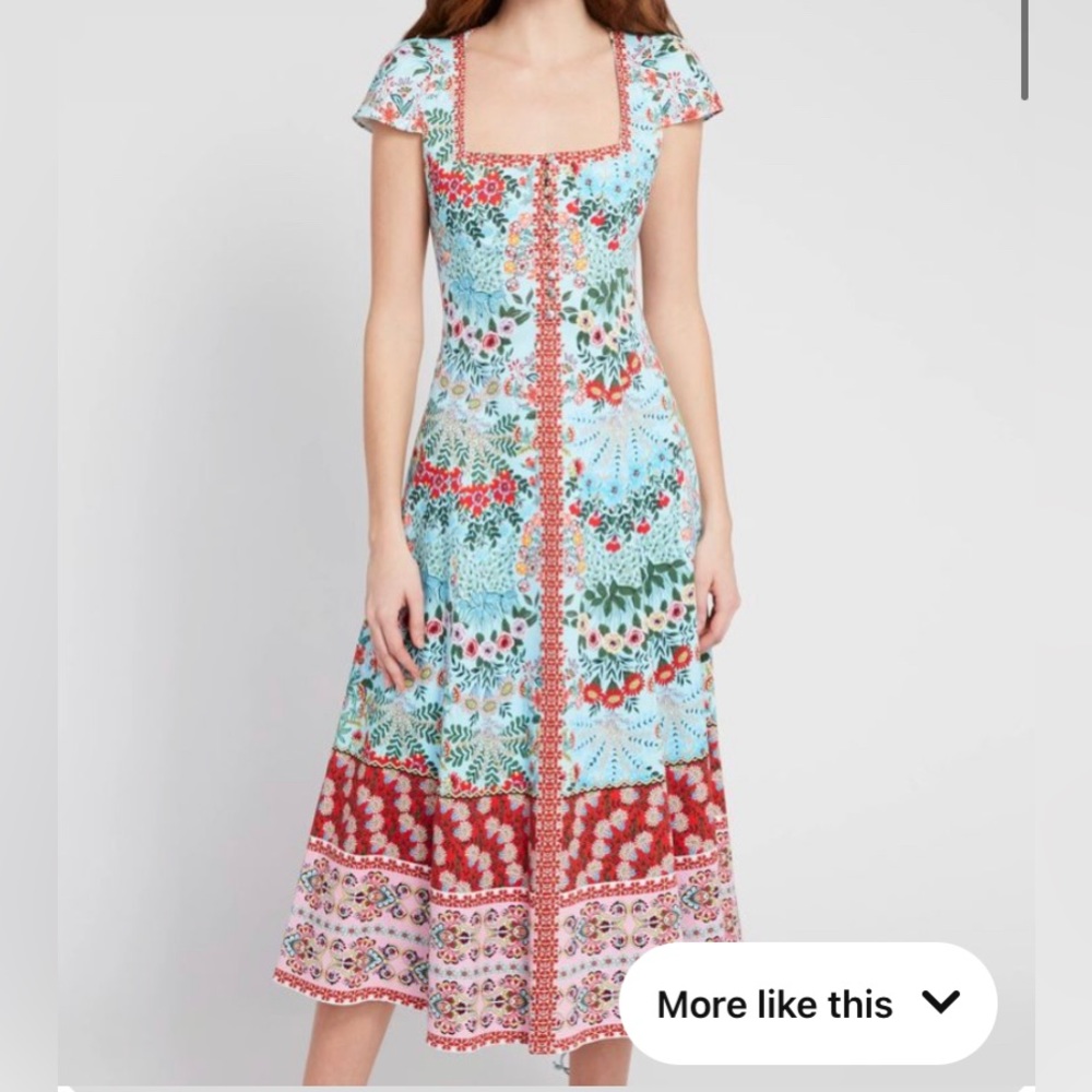 ALICE + OLIVIA ESTRELLA FLORAL MIDI DRESS IN WILDFLOWER POWDER BLUE SIZE 0